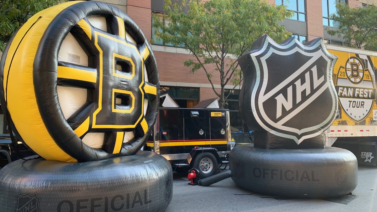 Giant inflatable Boston Bruins and NHL logos fabricated by Martin Sports for the NHL Fan Fest Tour