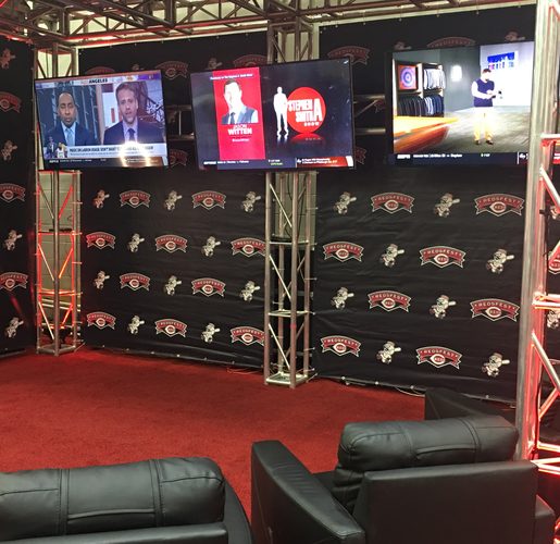 Redsfest watch-party lounge with a wall of screens, built by Martin Sports Productions