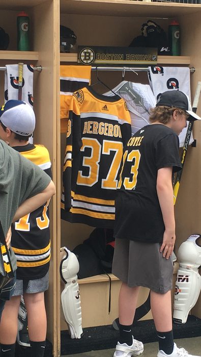 Replica Boston Bruins locker room built by Martin Sports Productions for the Fan Fest Tour