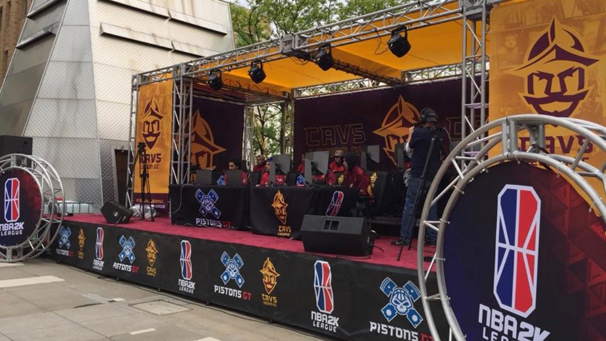 Outdoor NBA 2K League broadcast stage built by Martin Sports for Cavs Legion GC