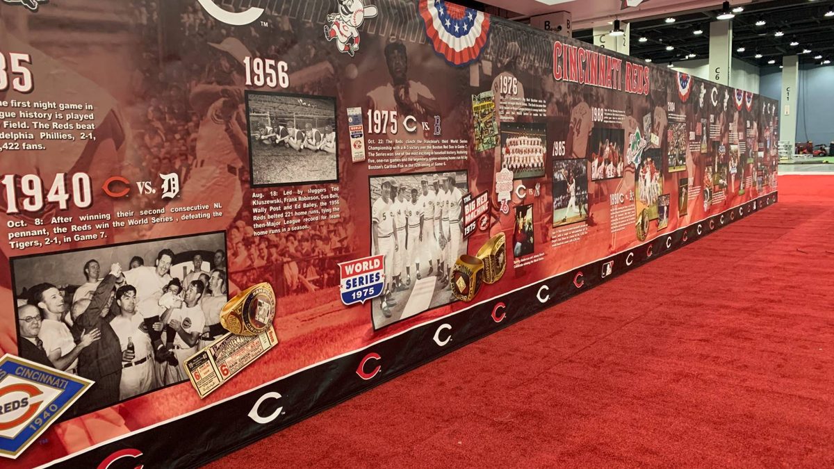 Large-format Cincinnati Reds franchise history timeline wall designed by Martin Sports