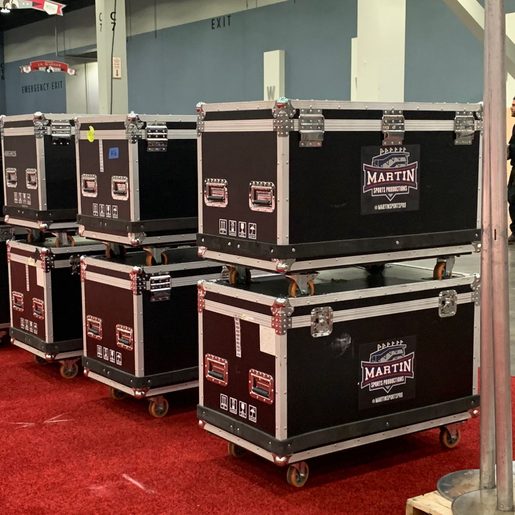 Martin Sports Productions branded road cases staged at a fan fest load-in